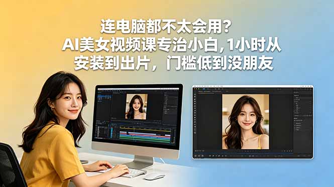 连电脑都不太会用？AI美女视频课专治小白，1小时从安装到出片，门槛低到没朋友-源创文化-无心创作