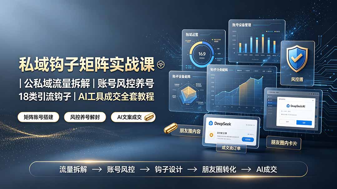 私域钩子矩阵实战课〓公私域流量拆解｜账号风控养号｜18类引流钩子｜AI工具成交全套教程-源创文化-无心创作