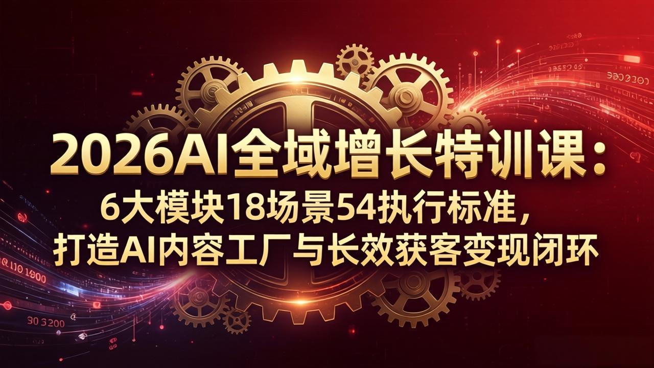 2026AI全域增长特训课：6大模块18场景54执行标准，打造AI内容工厂与长效获客变现闭环-源创文化-无心创作