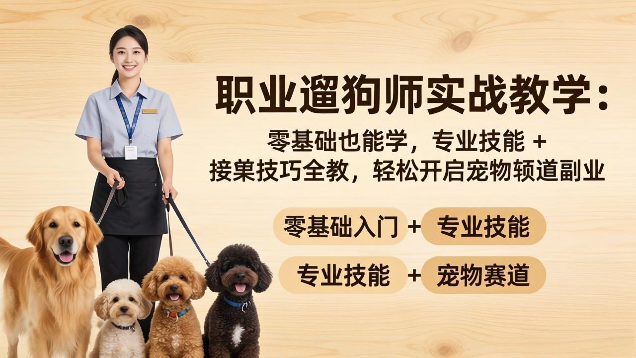 职业遛狗师实战教学：零基础也能学，专业技能 + 接单技巧全教，轻松开启宠物赛道副业-源创文化-无心创作
