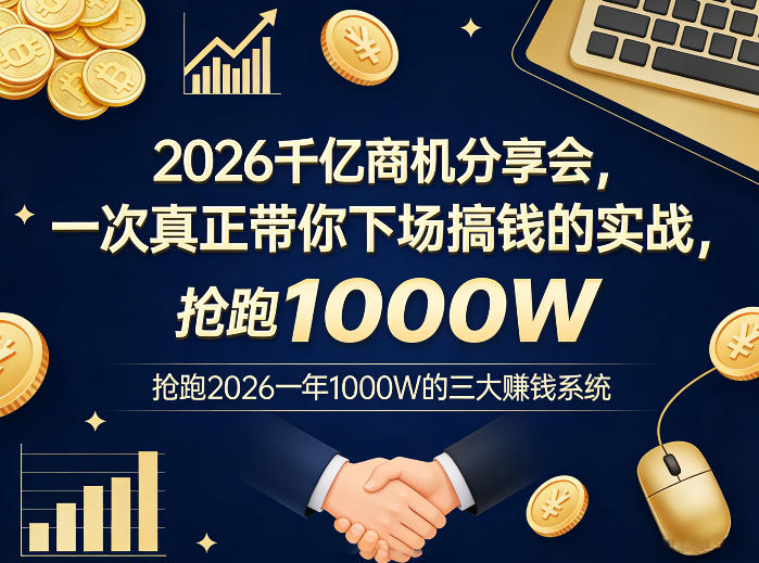 2026千亿商机分享会，一次真正带你下场搞钱的实战，抢跑2026一年1000W的三大賺钱系统-源创文化-无心创作