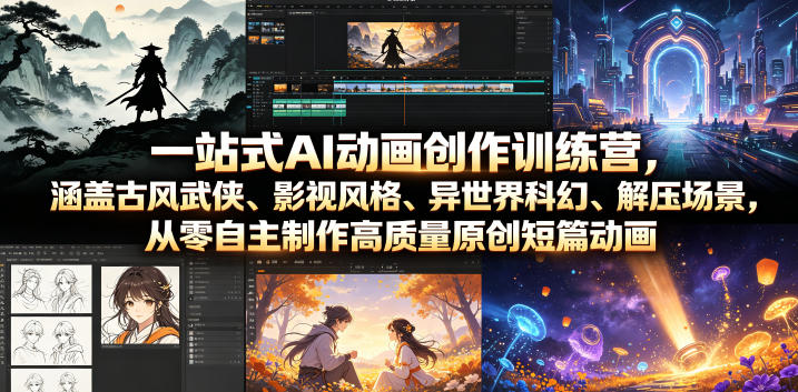 一站式AI动画创作训练营，涵盖古风武侠、影视风格、异世界科幻、解压场景，从零自主制作高质量原创短篇动画(更新)-源创文化-无心创作
