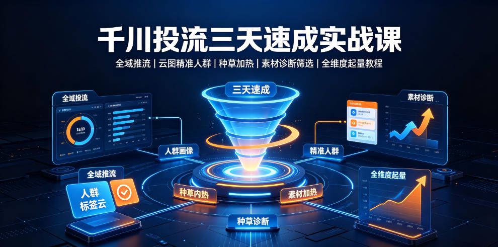 千川投流三天速成实战课｜全域推流、云图精准人群、种草加热、素材诊断筛选全维度起量教程-源创文化-无心创作