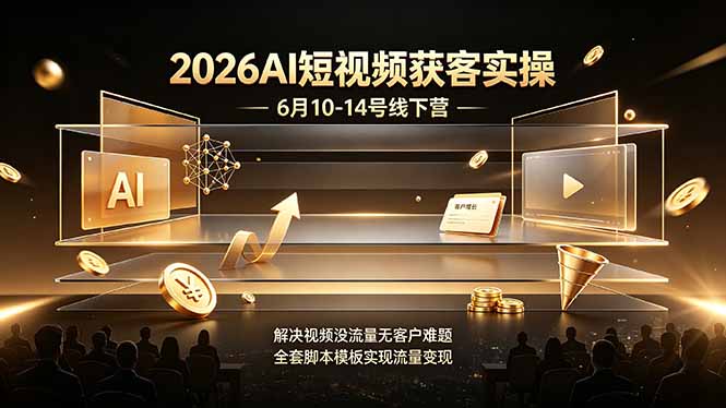 2026AI短视频获客实操6月10-14号线下营，解决视频没流量无客户难题，全套脚本模板实现流量变现-源创文化-无心创作