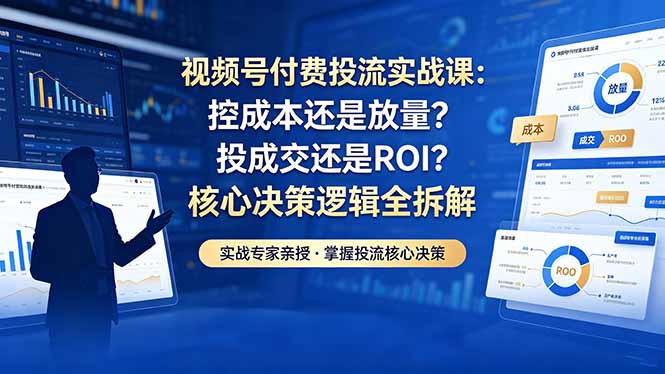 视频号付费投流实战课-5月：控成本还是放量？投成交还是ROI？核心决策逻辑全拆解-源创文化-无心创作