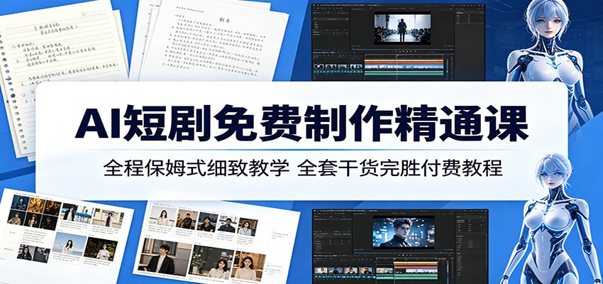 AI短剧免费制作精通课：全程保姆式细致教学，全套干货完胜付费教程-源创文化-无心创作