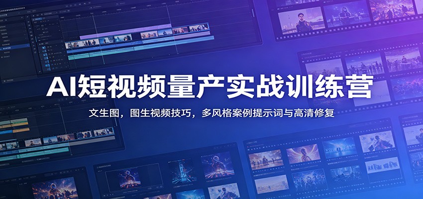 AI短视频量产实战训练营：文生图，图生视频技巧，多风格案例提示词与高清修复-源创文化-无心创作