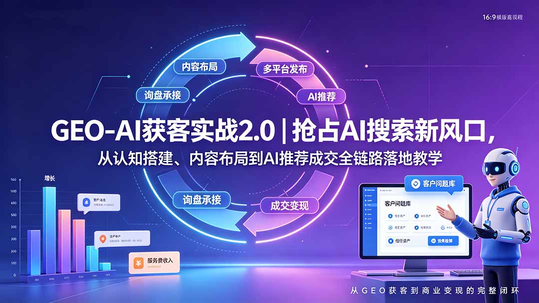 GEO-AI获客实战|抢占AI搜索新风口,从认知搭建、内容布局到AI推荐成交全链路落地教学-源创文化-无心创作