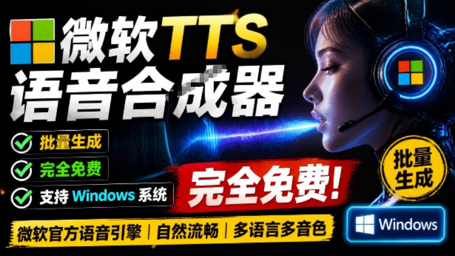 微软TTS免费语音配音生成器,完全免费,支持多语音、多音色选择,Windows系统专用TTS语音合成器-源创文化-无心创作