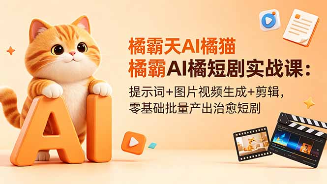 橘霸天AI橘猫短剧实战课：提示词+图片视频生成+剪辑，零基础批量产出治愈短剧-源创文化-无心创作
