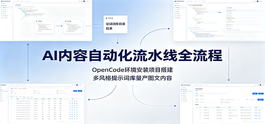 AI内容自动化流水线全流程：OpenCode环境安装项目搭建，多风格提示词库量产图文内容-源创文化-无心创作
