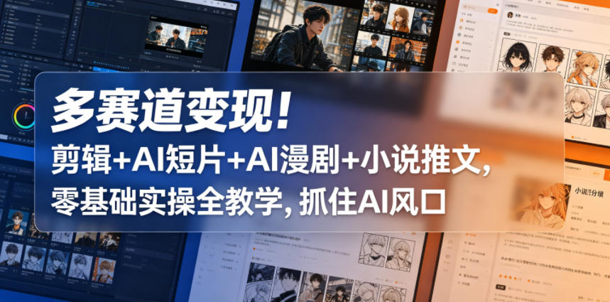 多赛道变现！剪辑+AI短片+AI漫剧+小说推文，零基础实操全教学，抓住AI风口-源创文化-无心创作