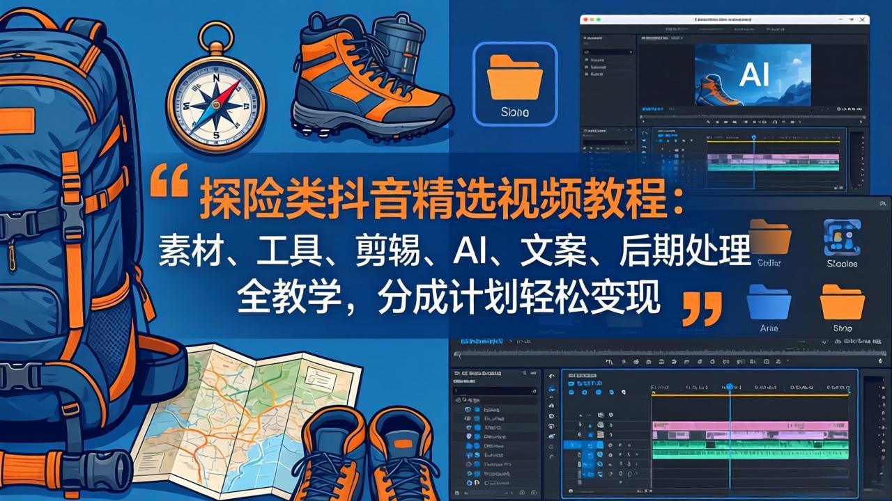 探险类抖音精选视频教程：素材、工具、剪辑、AI、文案、后期处理全教学，分成计划轻松变现-源创文化-无心创作