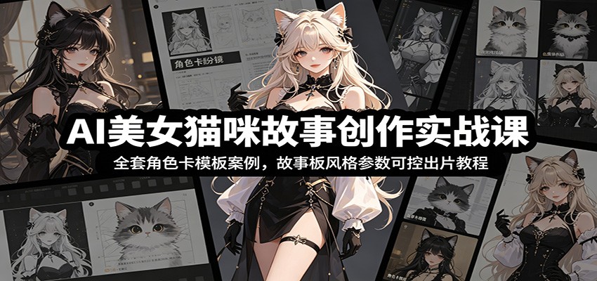 AI美女猫咪故事创作实战课：全套角色卡模板案例，故事板风格参数可控出片教程-源创文化-无心创作