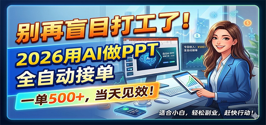别再盲目打工了！2026用AI做PPT全自动接单，一单5张+，当天见效！-源创文化-无心创作
