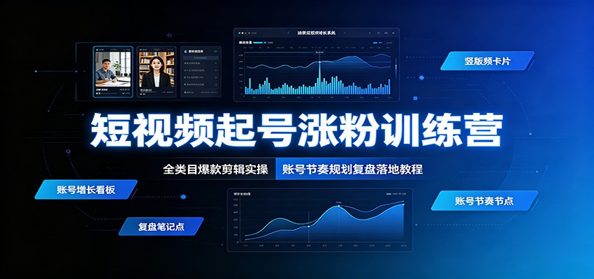 短视频起号涨粉训练营:全类目爆款剪辑实操,账号节奏规划复盘落地教程-源创文化-无心创作