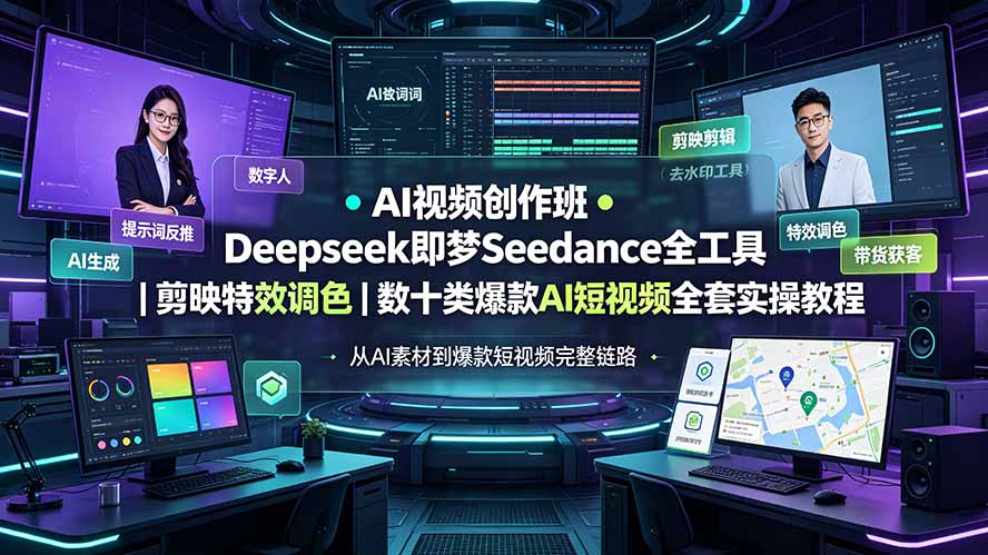 AI视频创作班◆Deepseek即梦Seedance全工具｜剪映特效调色｜数十类爆款AI短视频全套实操教程-源创文化-无心创作
