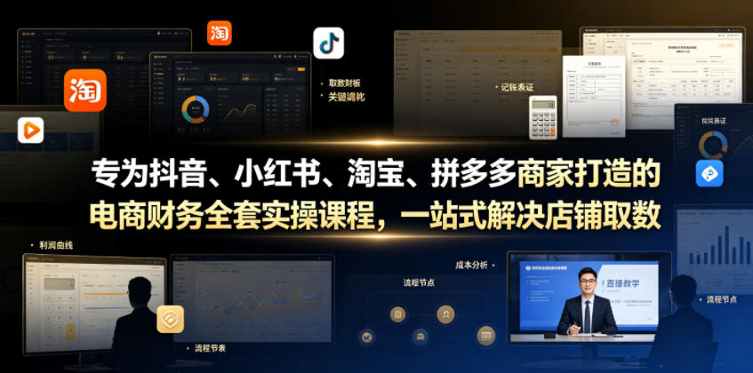 专为抖音、小红书、淘宝、拼多多商家打造的电商财务全套实操课程，一站式解决店铺取数、记账、报税全流程难题-源创文化-无心创作