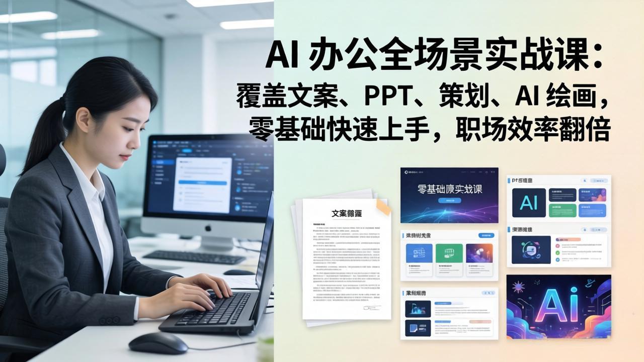 AI 办公全场景实战课：覆盖文案、PPT、策划、AI 绘画，零基础快速上手，职场效率翻倍-源创文化-无心创作
