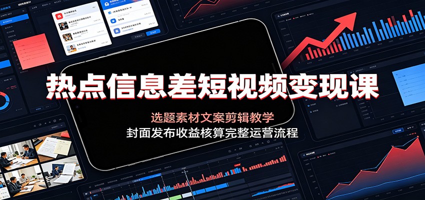 热点信息差短视频变现课：选题素材文案剪辑教学，封面发布收益核算完整运营流程-源创文化-无心创作