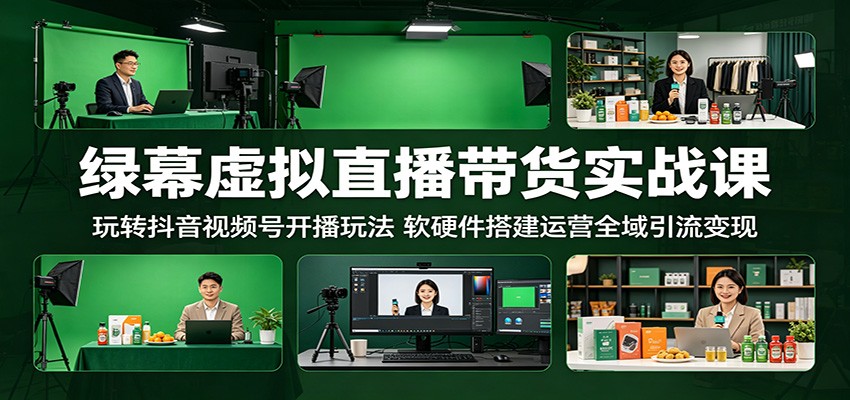 绿幕虚拟直播带货实战课：玩转抖音视频号开播玩法，软硬件搭建运营全域引流变现-源创文化-无心创作