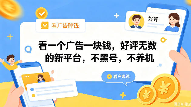 看一个广告一块钱，好评无数的新平台，不黑号，不养机，一撸几十块钱还是不错的【揭秘】-源创文化-无心创作