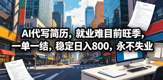 AI代写简历，就业难目前旺季，一单一结，稳定日入800，永不失业-源创文化-无心创作