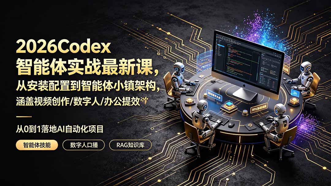 2026Codex智能体实战最新课，从安装配置到智能体小镇架构，涵盖视频创作/数字人/办公提效全技能-源创文化-无心创作