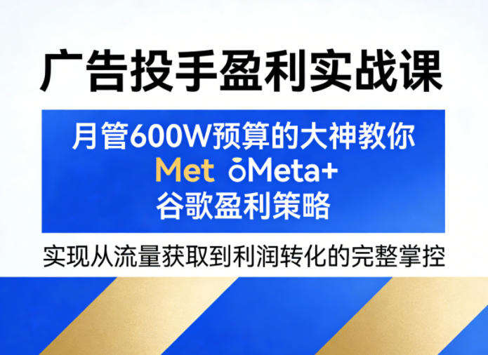 广告投手盈利实战课，月管600W预算的大神教你Meta+谷歌盈利策略，实现从流量获取到利润转化的完整掌控-源创文化-无心创作
