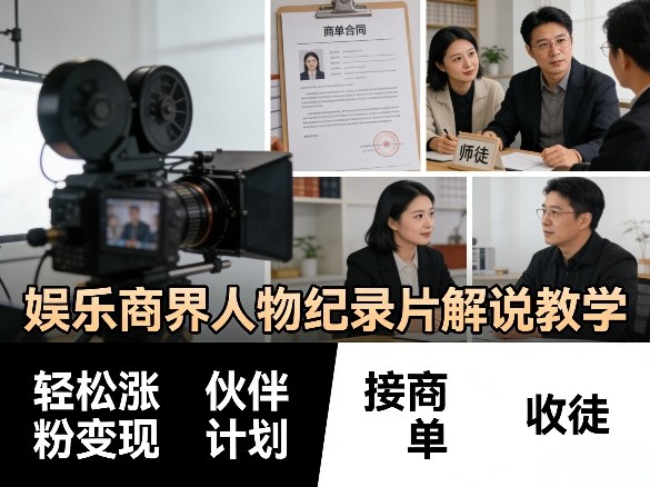 娱乐商界人物纪录片解说教学，轻松涨粉变现，伙伴计划，接商单，收徒等-源创文化-无心创作