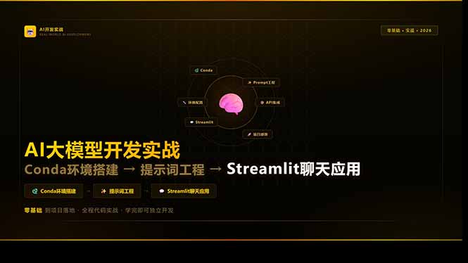 AI大模型开发实战：Conda环境搭建→提示词工程→Streamlit聊天应用，零基础到项目落地-源创文化-无心创作