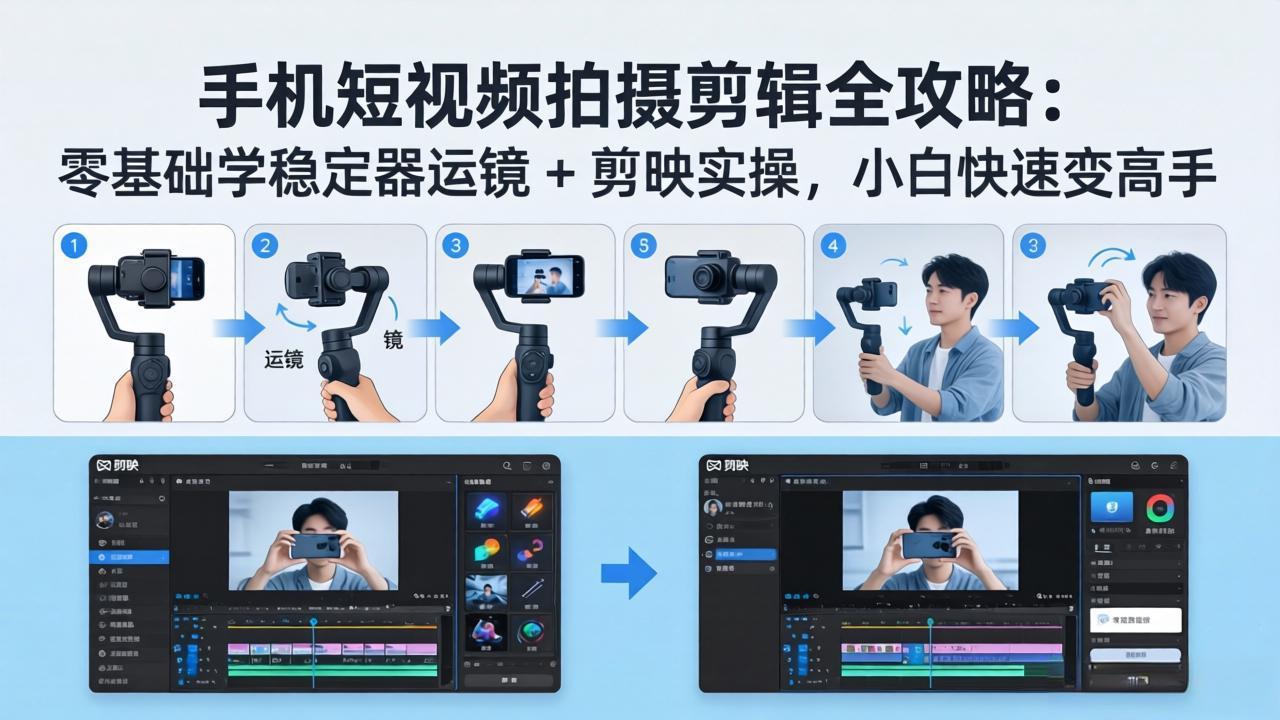 手机短视频拍摄剪辑全攻略：零基础学稳定器运镜 + 剪映实操，小白快速变高手-源创文化-无心创作
