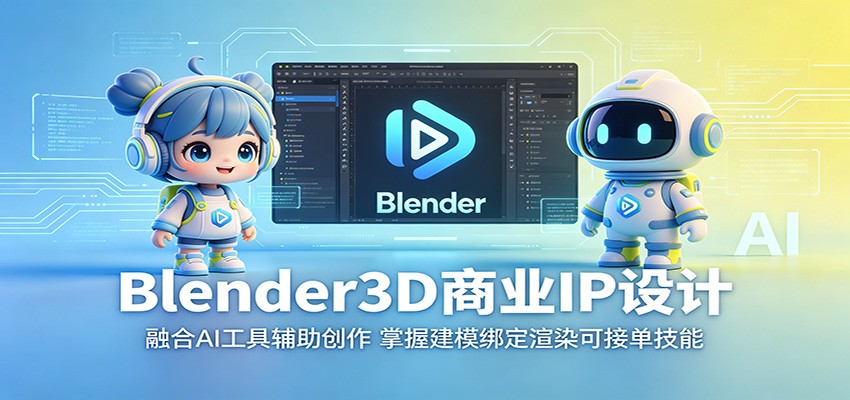 Blender3D商业IP设计：融合AI工具辅助创作，掌握建模绑定渲染可接单技能-源创文化-无心创作