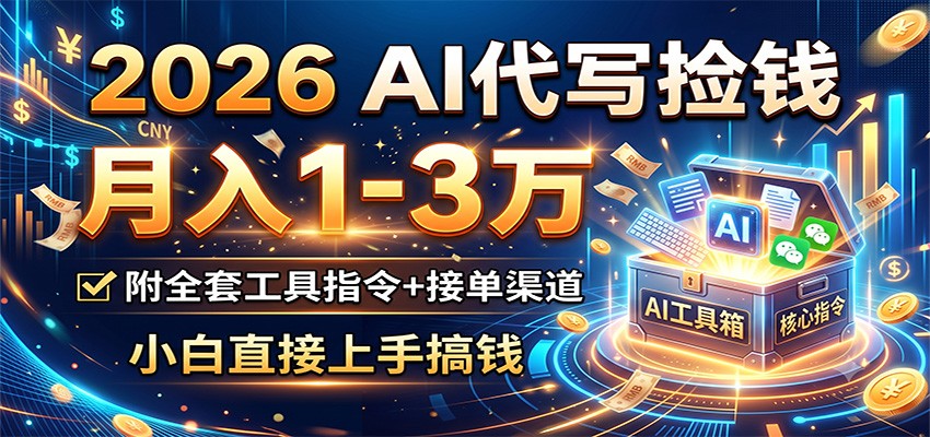 2026 AI代写捡钱，月入1-3万，附全套工具指令+接单渠道，小白直接上手搞钱-源创文化-无心创作
