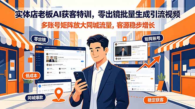 实体店老板AI获客特训，零出镜批量生成引流视频，多账号矩阵放大同城流量，客源稳步增长-源创文化-无心创作