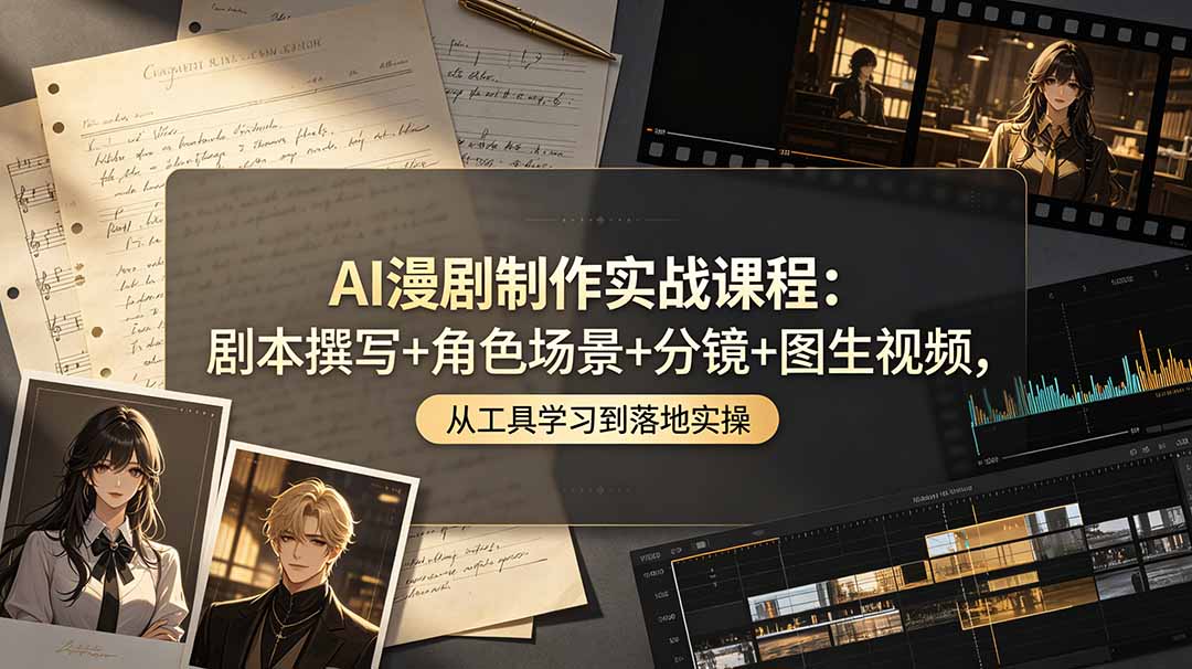 AI漫剧制作实战课程：剧本撰写+角色场景+分镜+图生视频，从工具学习到落地实操-源创文化-无心创作
