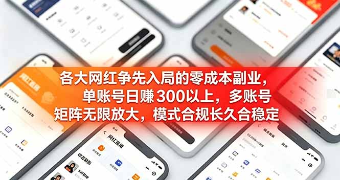 各大网红争先入局的零成本副业，单账号日赚 300 以上，多号矩阵可放大，模式合规长久稳定！-源创文化-无心创作