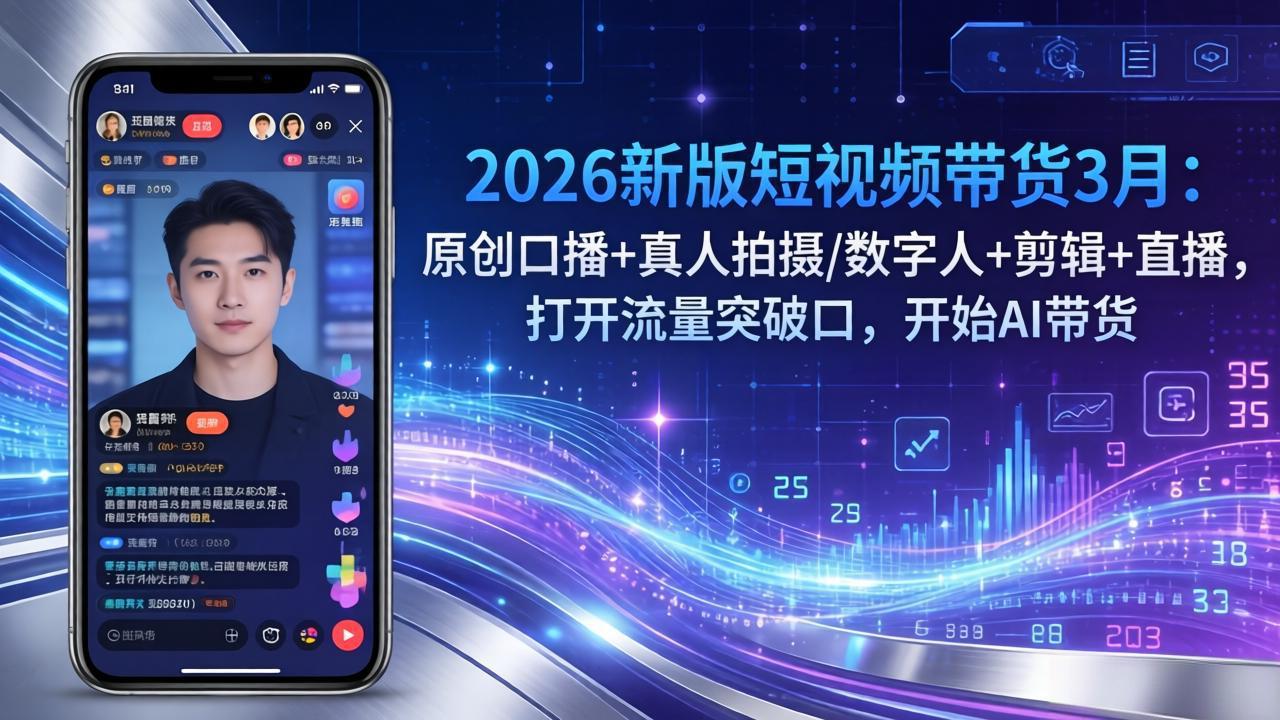 2026新版短视频带货3月：原创口播+真人拍摄/数字人+剪辑+直播，打开流量突破口，开始AI带货-源创文化-无心创作