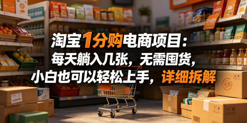 淘宝1分购电商项目：每天躺入几张，无需囤货，小白也可以轻松上手，详细拆解-源创文化-无心创作
