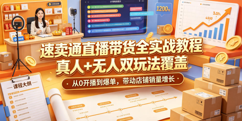 速卖通直播带货全实战教程，真人+无人双玩法覆盖，从0开播到爆单，带动店铺销量增长-源创文化-无心创作