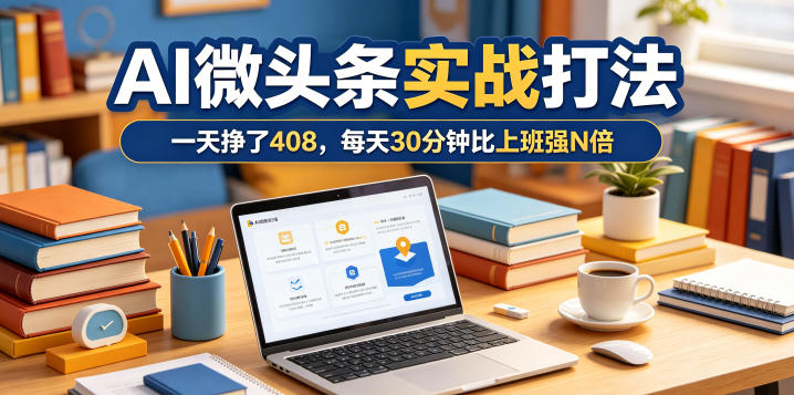 一天挣了408，AI微头条实战打法，每天30分钟比上班强N倍-源创文化-无心创作