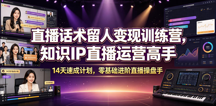 直播话术留人变现训练营，知识IP直播运营高手，14天速成计划，零基础进阶直播操盘手-源创文化-无心创作