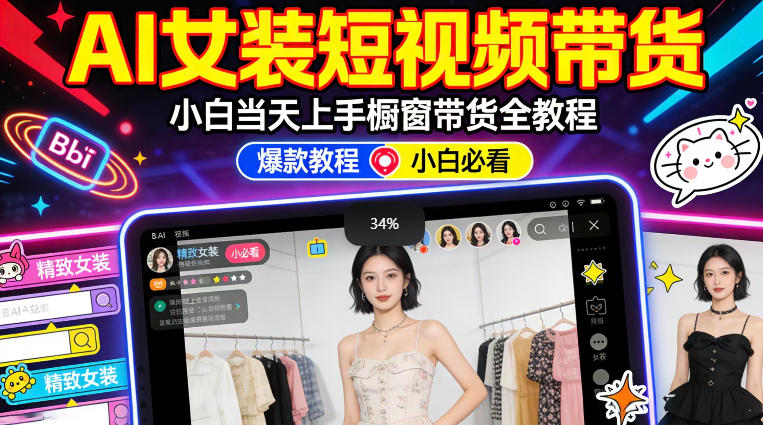 AI女装短视频橱窗带货：小白零门槛当天上手，高佣金爆款轻松賺！-源创文化-无心创作