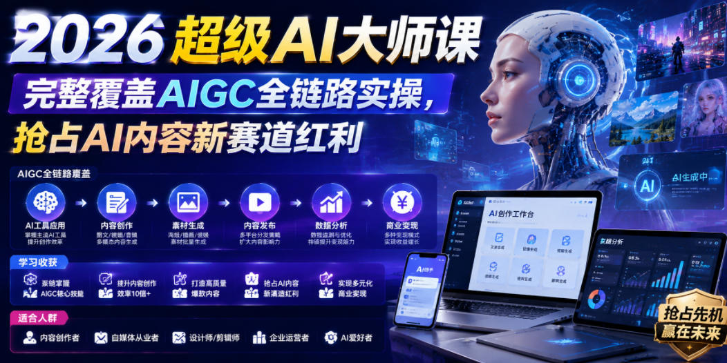 2026超级AI大师课，完整覆盖AIGC全链路实操，抢占AI内容新赛道红利-源创文化-无心创作