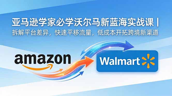 亚马逊卖家必学沃尔玛新蓝海实战课｜拆解平台差异，快速平移流量，低成本开拓跨境新渠道-源创文化-无心创作