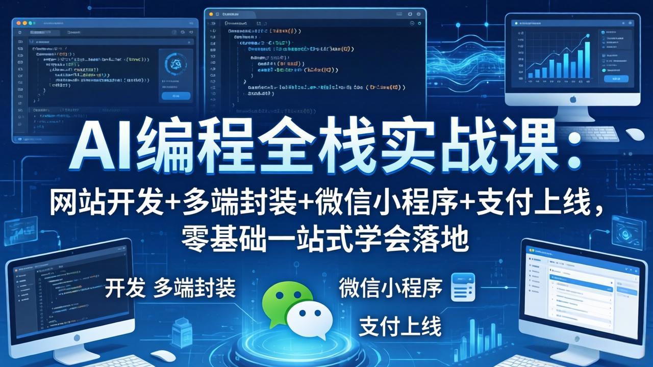 AI编程全栈实战课：网站开发+多端封装+微信小程序+支付上线，零基础一站式学会落地-源创文化-无心创作