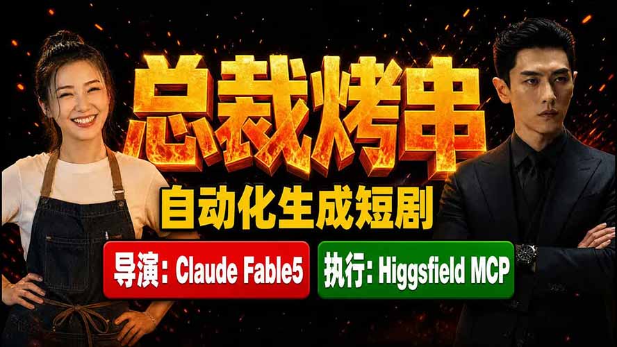 《总裁烤串》真人短剧全自动诞生!Claude Fable5 当导演,Higgsfield MCP 执行!-源创文化-无心创作