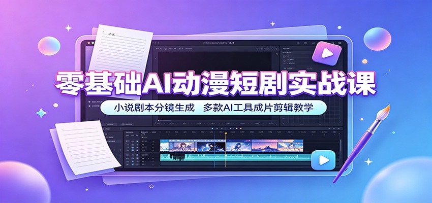 零基础AI动漫短剧实战课:小说剧本分镜生成,多款AI工具成片剪辑教学-源创文化-无心创作
