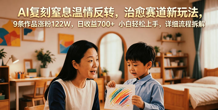 AI复刻窒息温情反转，治愈赛道新玩法，9条作品涨粉122W，日收益700+ 小白轻松上手，详细流程拆解-源创文化-无心创作