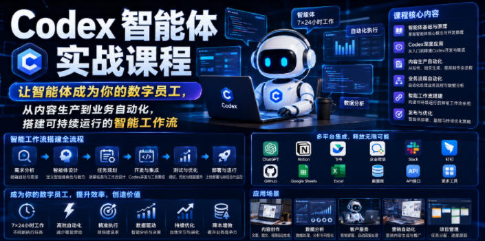 Codex智能体实战课程，让智能体成为你的数字员工，从内容生产到业务自动化，搭建可持续运行的智能工作流-源创文化-无心创作